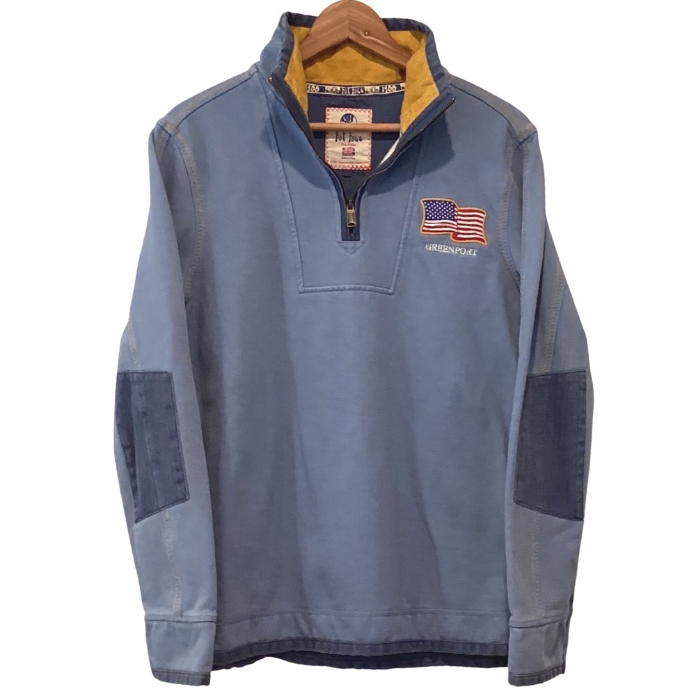 FatFace The Airlie Quarter Zip Sweatshirt Blue Greenport‎ Flag Elbow Patch - XS